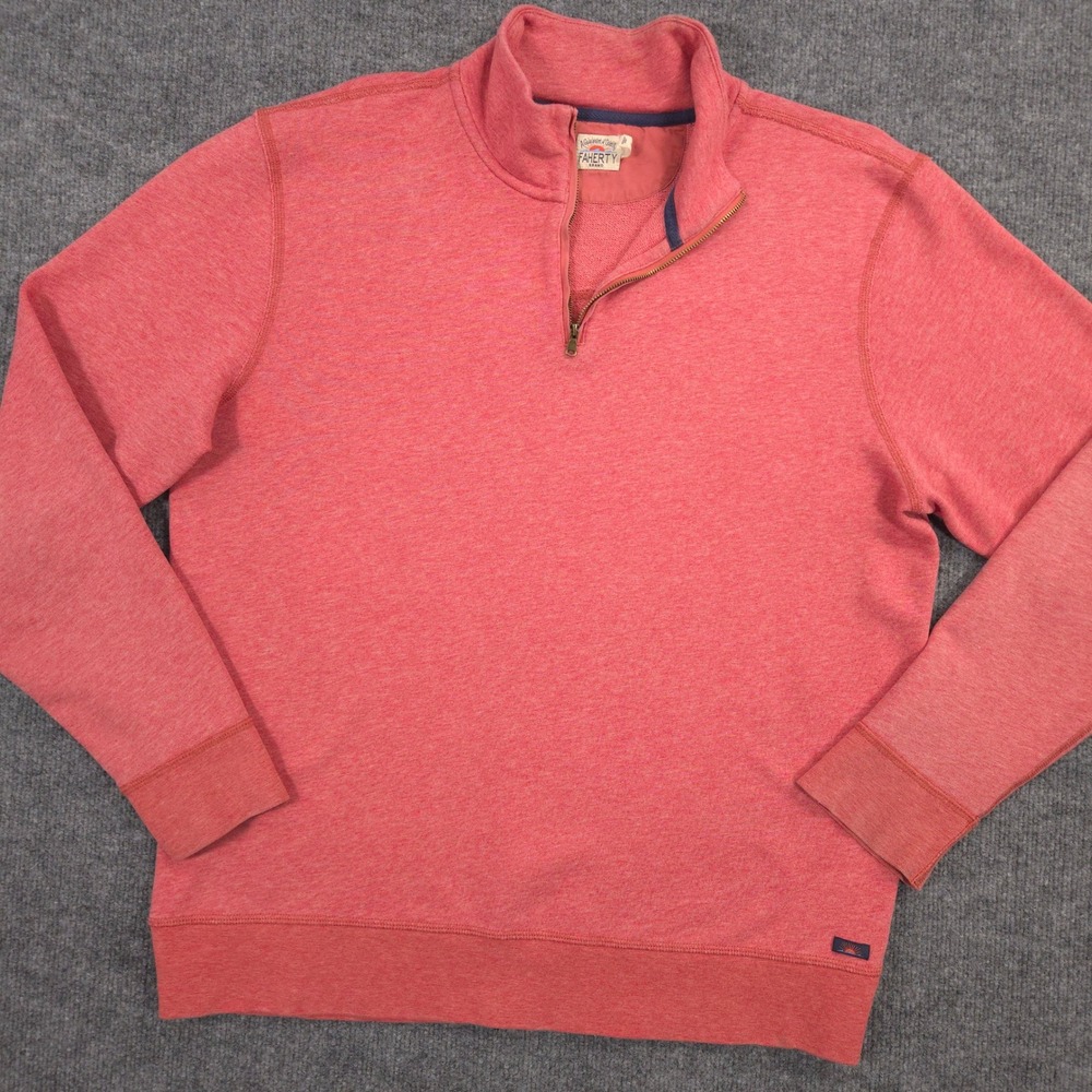 Faherty French Terry 1/4 Zip Sweater Mens XL Red Heather